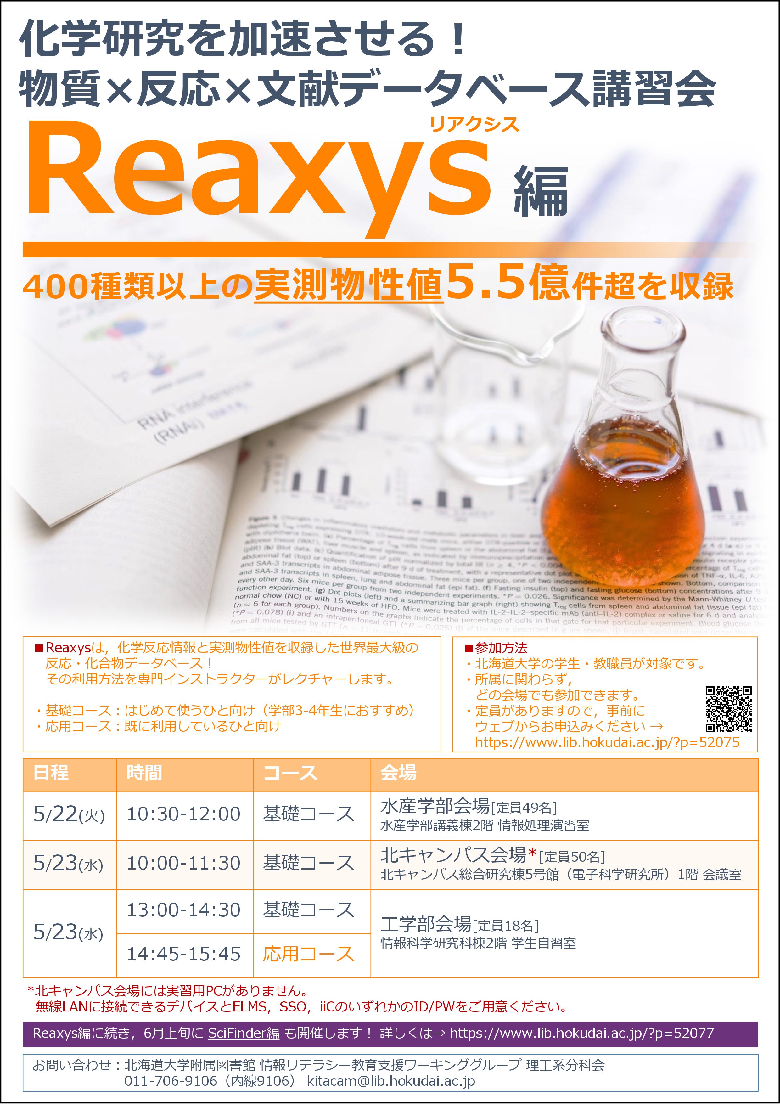 化学研究を加速させる 物質 反応 文献データベース講習会 Reaxys編 を開催します 5 22 23 Hokkaido University Library